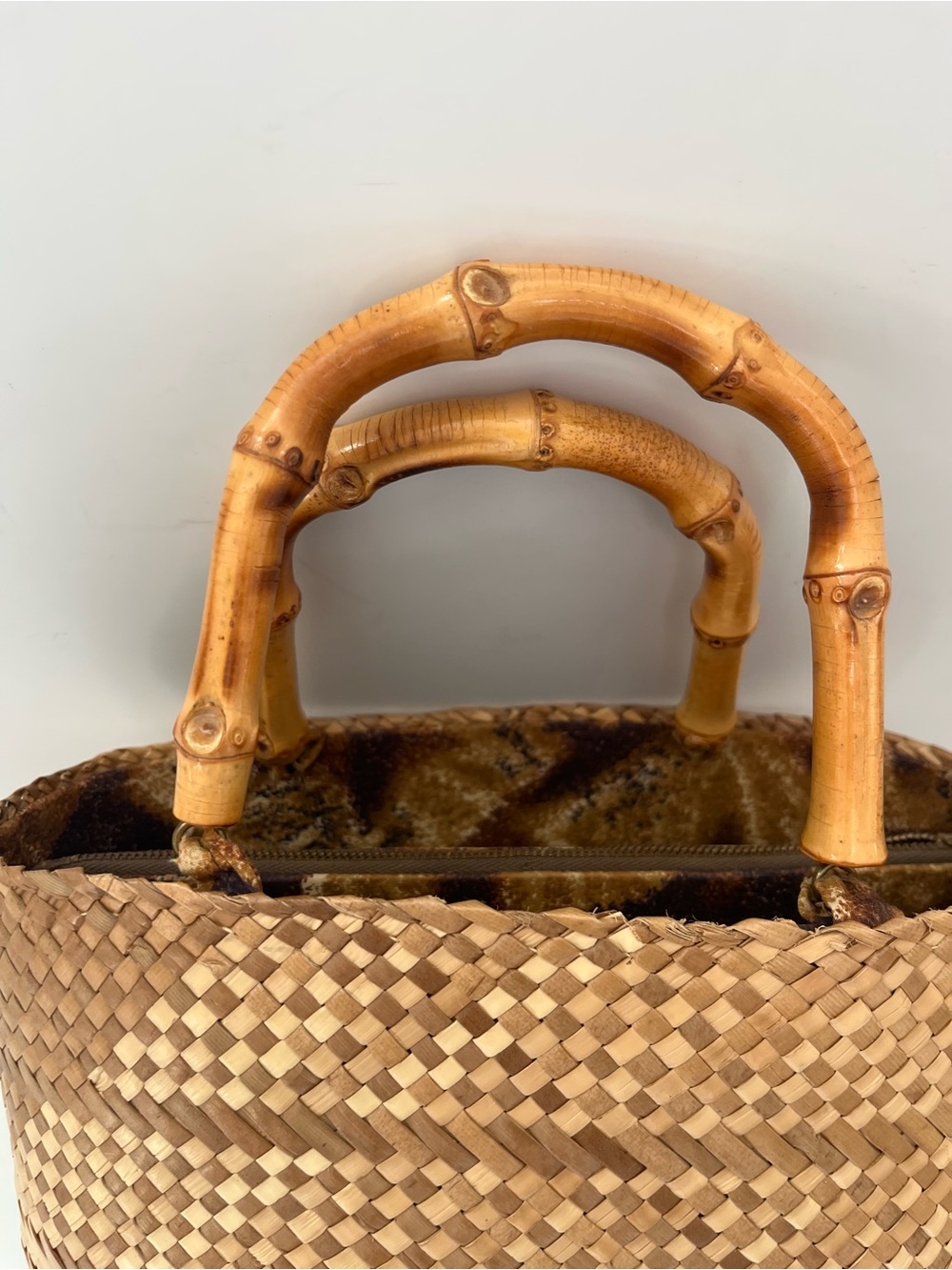 Vintage Nani Lauhala Hand Made in Hawaii Small Tote Bag with Bamboo Handles - Picture 2 of 5